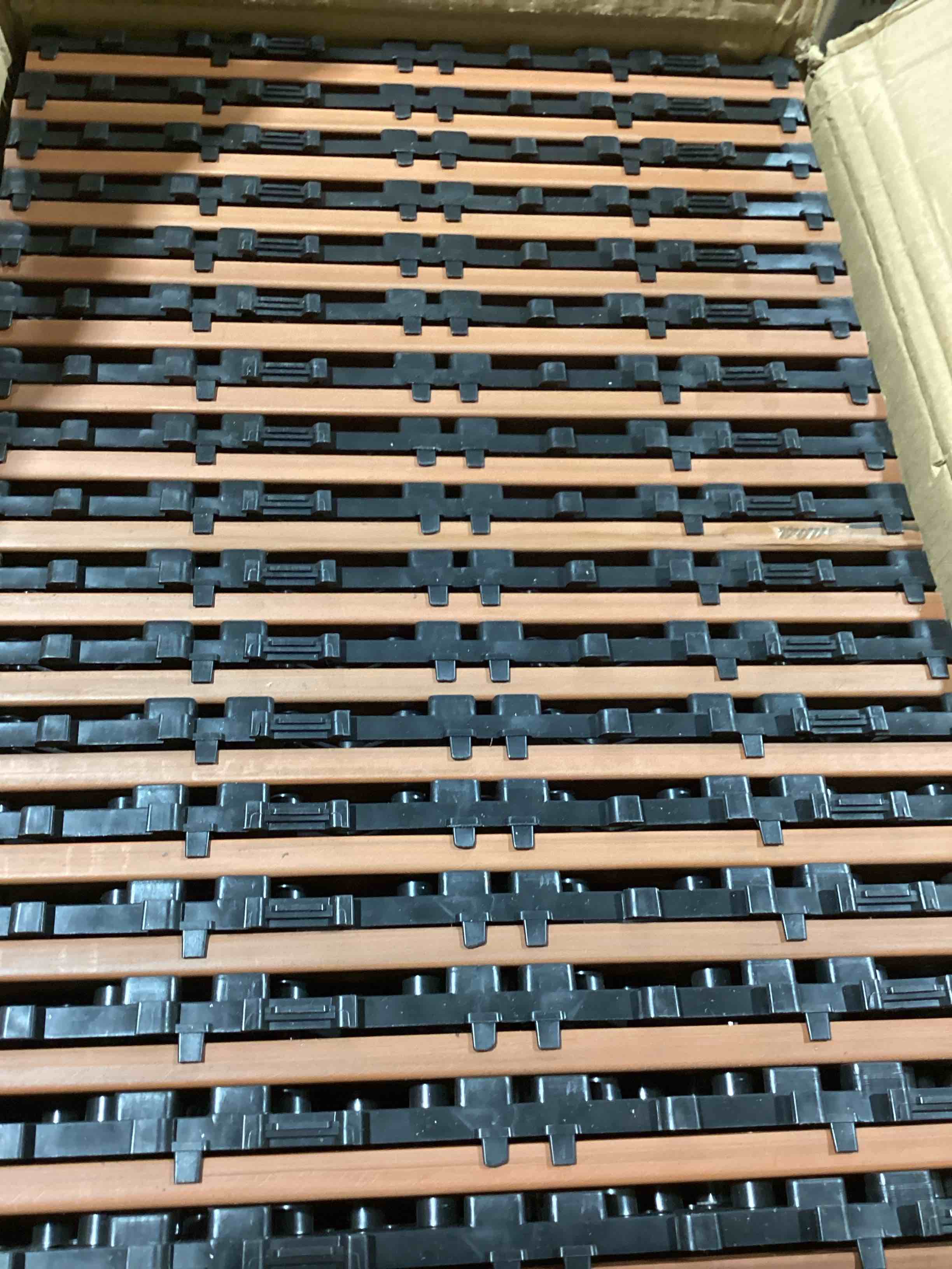 Condition photo showing New/Like New for 18 pcs wood - plastic floor, interlocking tiles, waterproof, fireproof