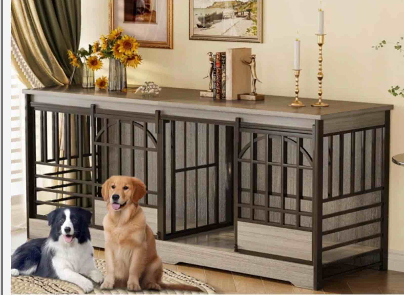 78 Inch Extra Large Wooden Dog Crate Furniture with Removable Divi