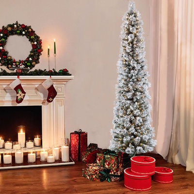 Slim Christmas Tree Pre-Lit, Prelit Pencil Christmas Tree, Skinny Che 7,5FT