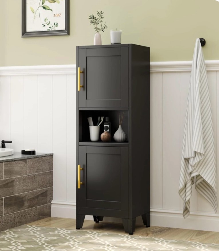 47.24" Tall Bathroom Storage Cabinet, Metal Storage Cabinet with 2 C