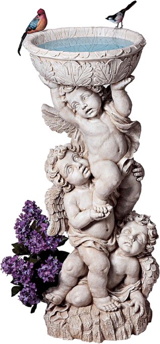 Three Cherubs With Urn Birdbath Statue
