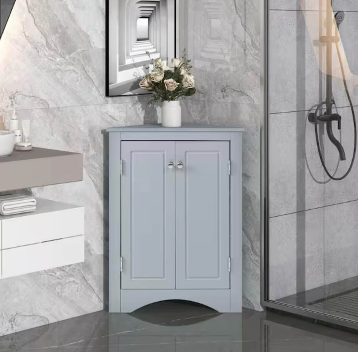  Evaine 23.6" W x 31.5" H x 17.2" D Free - Standing Bathroom Cabine 