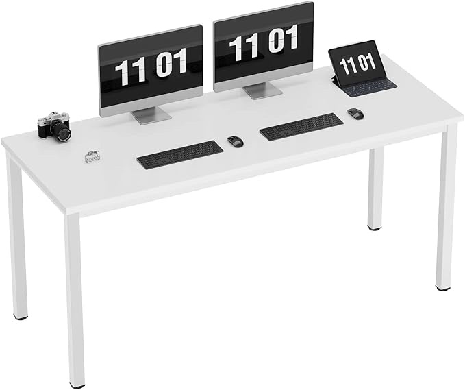 Need 63 Inch Large Computer Desk - Modern Simple Style Home Office Gaming Desk, Basic Writing Table for Study Student, Large Legroom, White Metal Frame, White