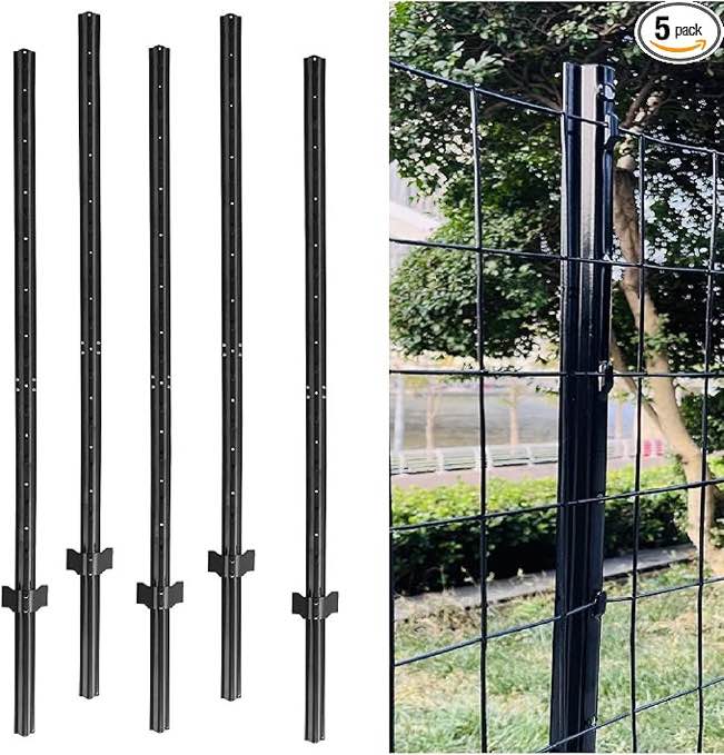277 Metal 7 Feet Heavy Duty Metal Fence Post Black, Pack of 8 for Garden Wire Fence U-Channel Steel Garden Post Assemble