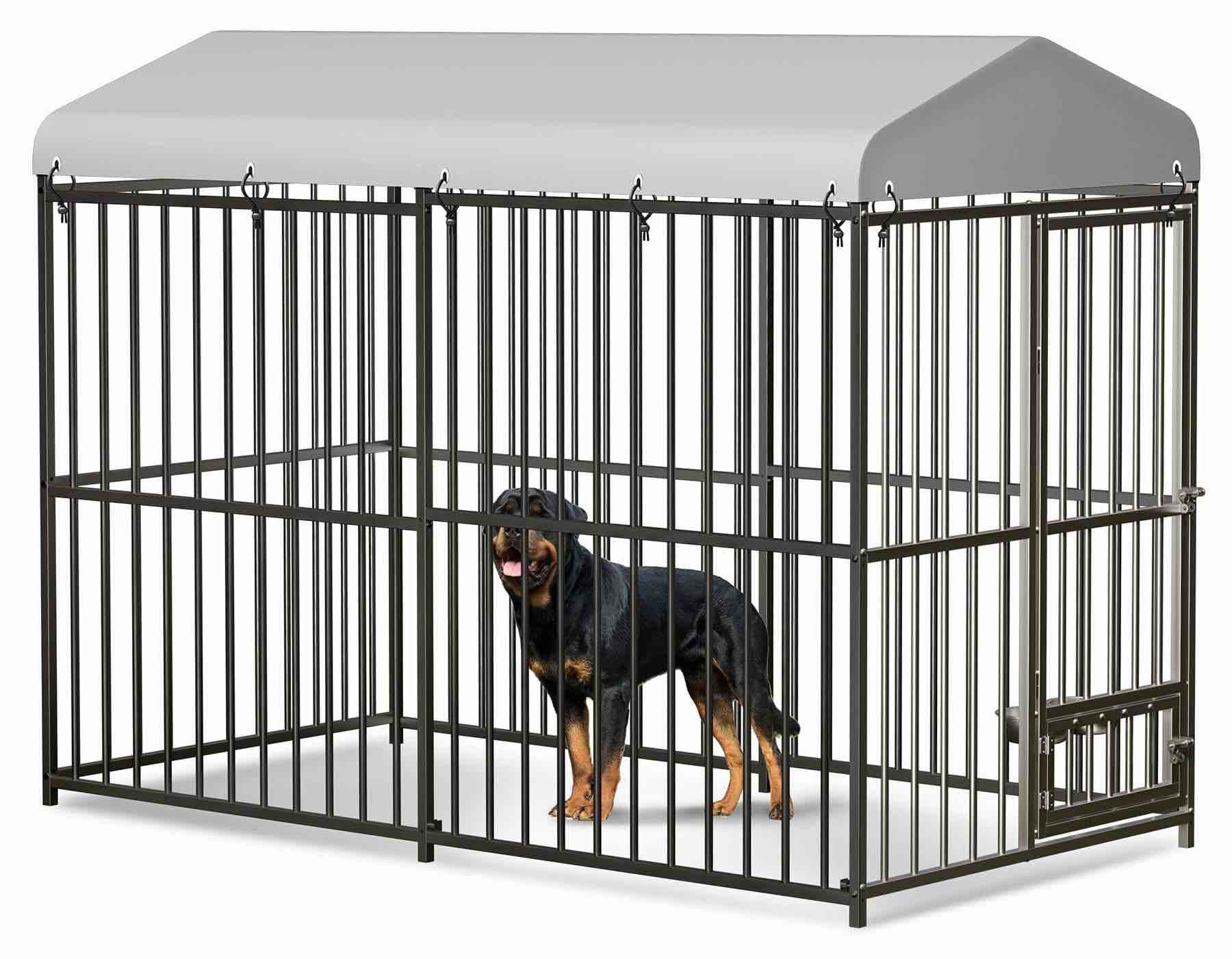 Garvee Large Outdoor Dog Kennel, Heavy Duty Dog Cage with Roof, Dog Kennel Galvanized Iron Dog House with Safety Locks, UV & Water Resistant Proof Cover, for Garden Backyard(8x4x6ft)