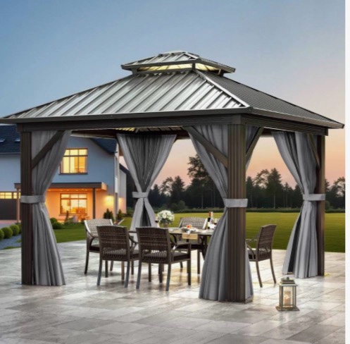 10 ft x 10 ft Outdoor Metal Hardtop Patio Gazebo, incomplete, box, one of two only