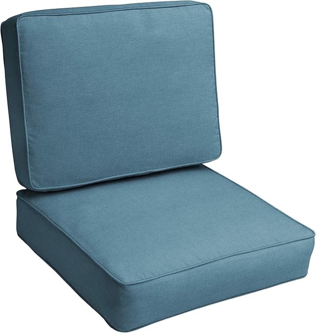 sorra home sunbrella deep seating cushion set - outdoor chair pad & back pillow, water & fade resistant for patio furniture with plush foam - spectrum denim (22" x 22" x 4")