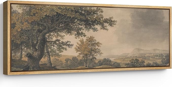 SIGNFORD Large Framed Canvas Print Wall Art Pastoral Countryside Landscape with Trees Illustrations Modern Art Calm Warm for Living Room, Bedroom, Office - 60"x20"