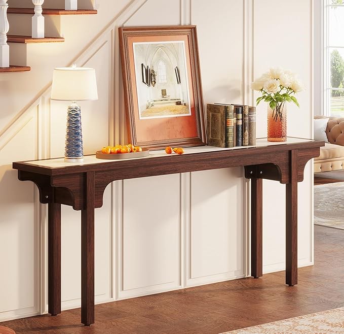 Brown Wood Rectangular Console Table