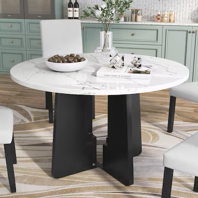 ModernLuxe Assembly Required Round Dining Table for 443Inch Faux Marble TopMidCentury