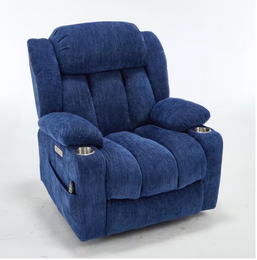 Blue Durable Chenille Power Lift Recliner Chair with Massage and Heating