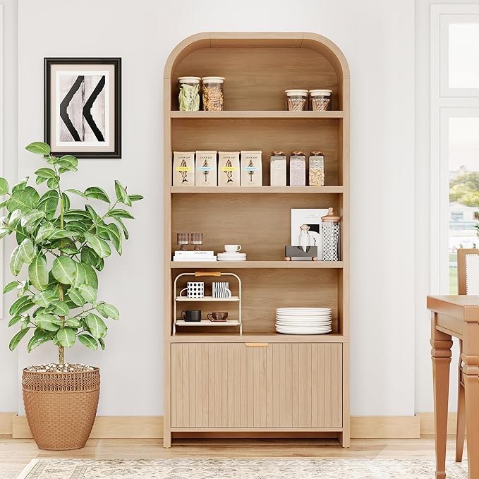 Bookshelf Width 31.5 inches (80 cm) Height 68.9 inches (175 cm) 5 Tiers with Drawers, Collection Shelf, Wooden, Storage Rack, Nordic Style, Figure Showcase, Cartoon, Picture Bookcase, Multi-functional Shelf, Living Room, Kitchen, Interior (Width 31.5 inches (80 cm) Natural