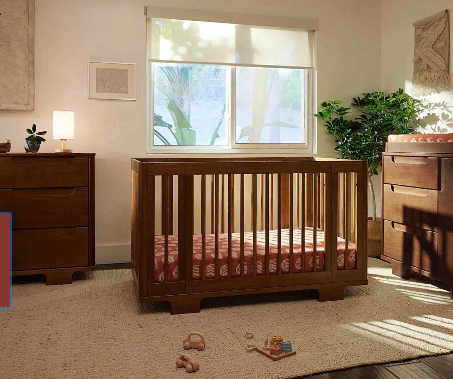 Babyletto Yuzu Convertible All-Stages® Bassinet, Midi, Full-Size Crib in Natural Walnut, Greenguard Gold Certified, Portable & Adjustable with Conversion Kits and Pads Included