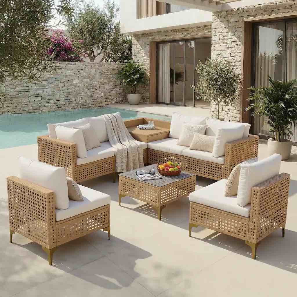 Outdoor Sectional Sofa with Water Resistant Beige Thick incomplete 