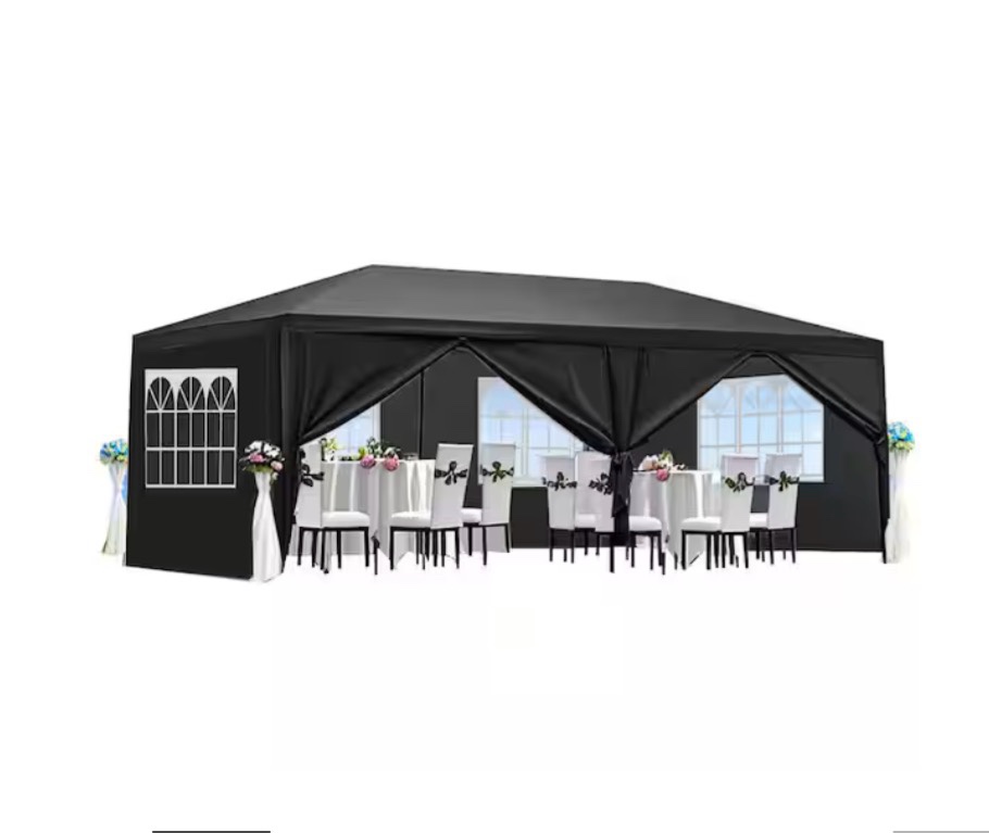 10x20 heavy duty pop up canopy tent with 6 sidewalls easy up commercial outdoor canopy wedding party tents for parties all season wind & waterproof gazebo with roller bag,black(frame thickened) black 10x20 upgraded windproof thicker steel