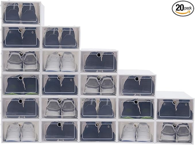 shoe storage box, clear plastic stackable shoe organizer for closet, space saving foldable shoe rack sneaker container bin holder incomplete
