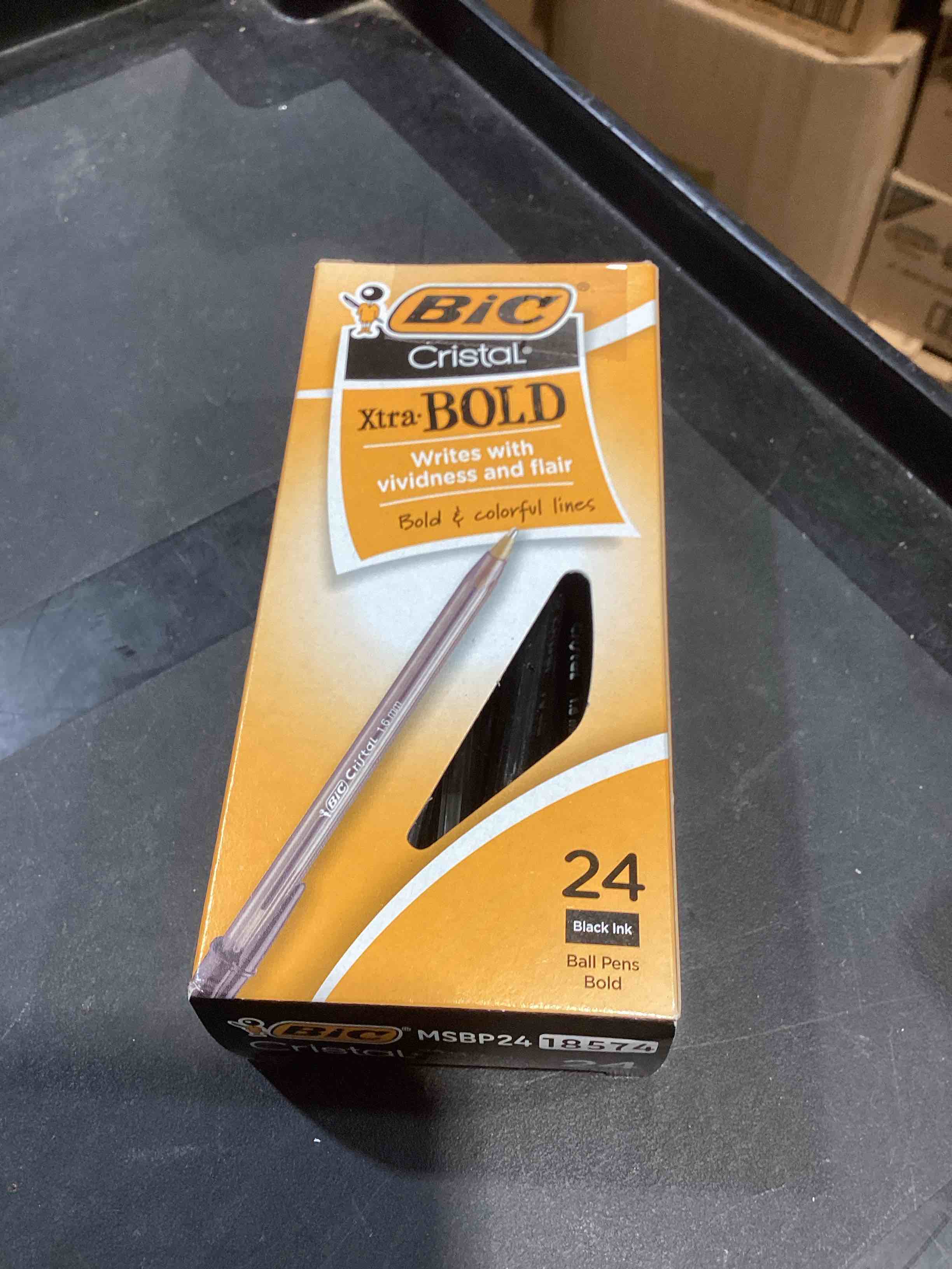 Condition photo showing New/Like New for bic cristal xtra bold ballpoint pens, bold point (1.6mm) for vivid and dramatic lines, black ink, 24-count pack, perfect ink pens