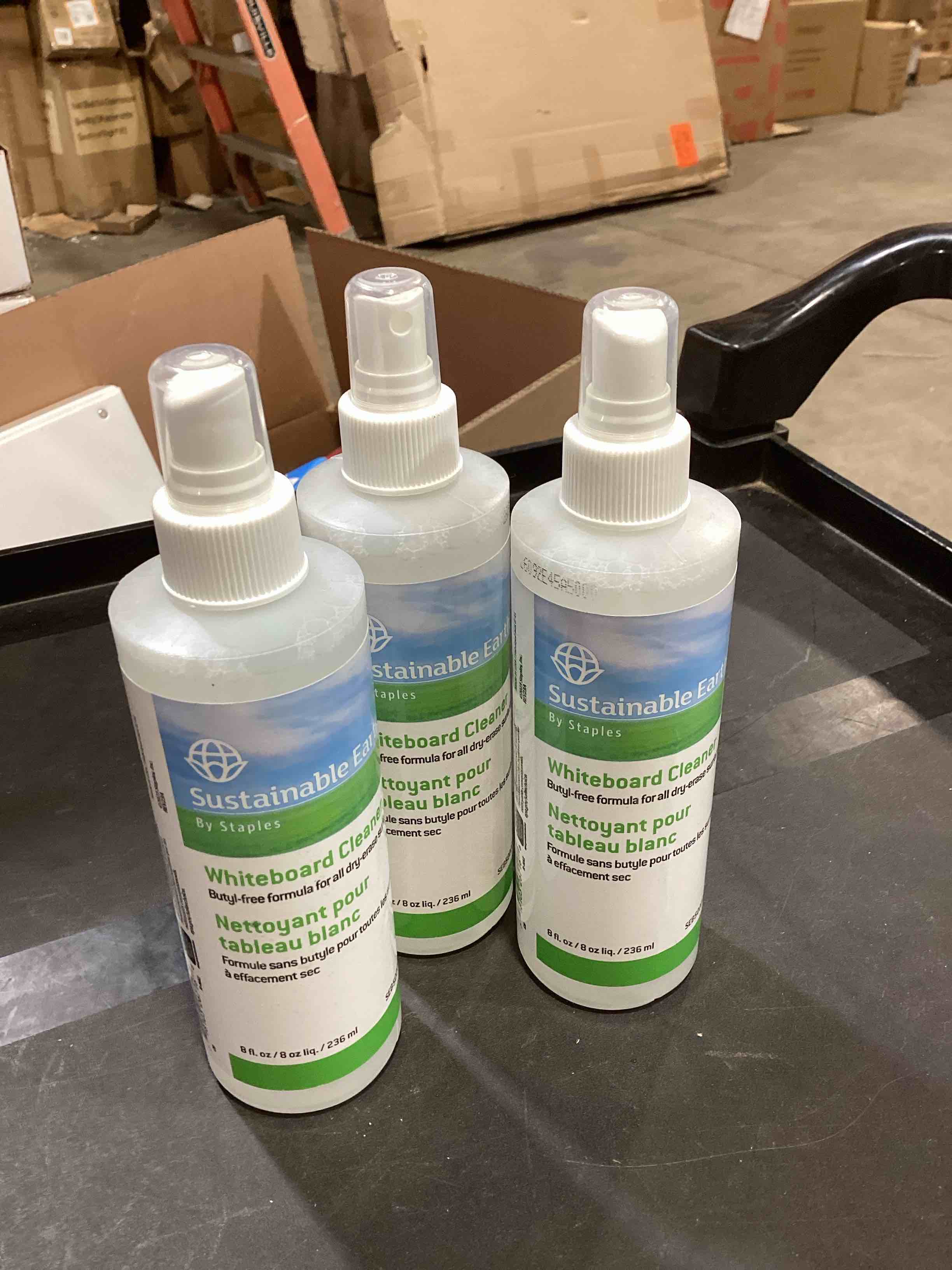Condition photo showing New/Like New for sustainable earth by staples whiteboard cleaner, clear 8oz, 3/pack