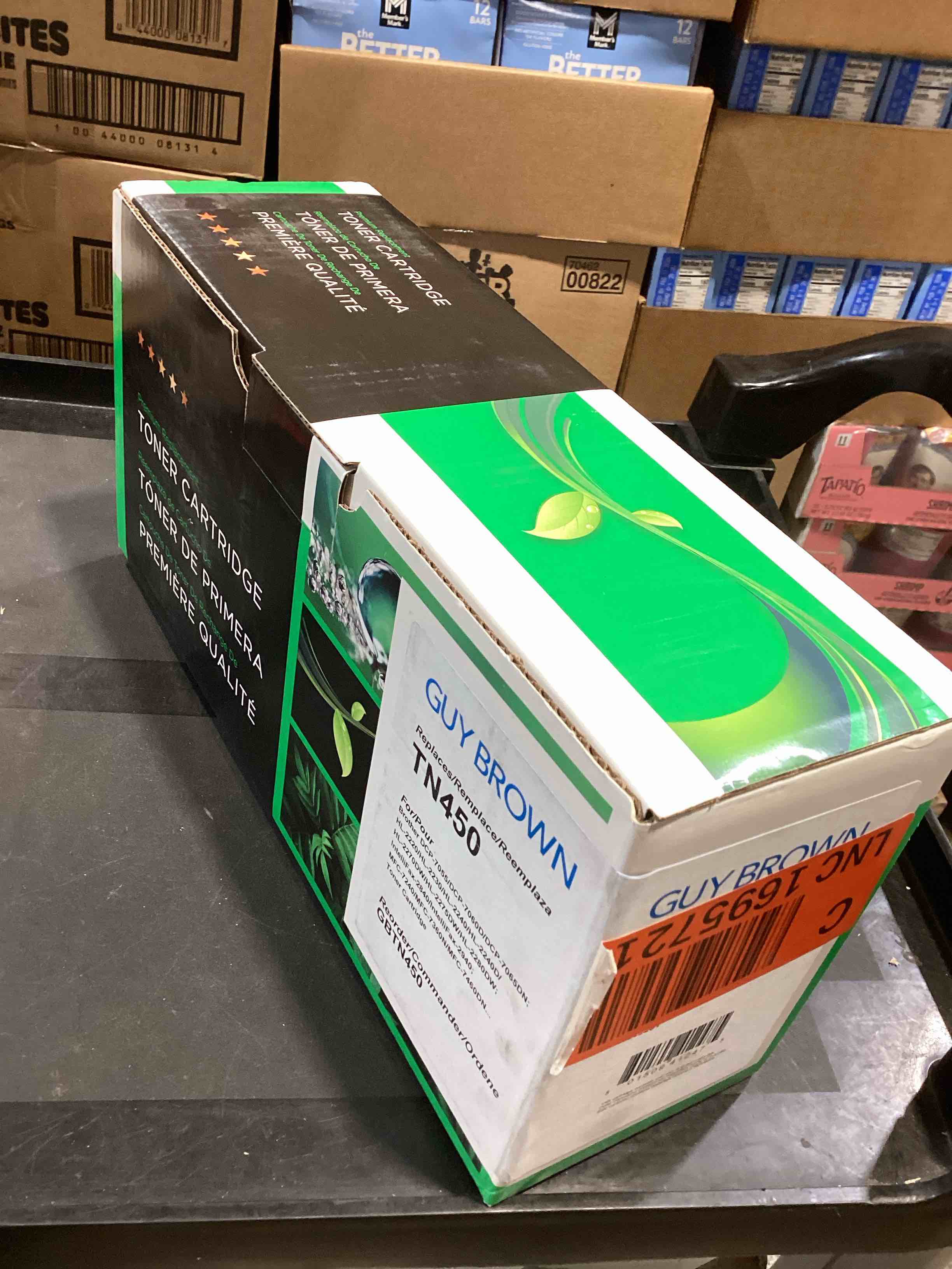 Condition photo showing New/Like New for guy brown remanufactured high-yield black toner cartridge (tn450 replacement) ( similar to the stock photo )