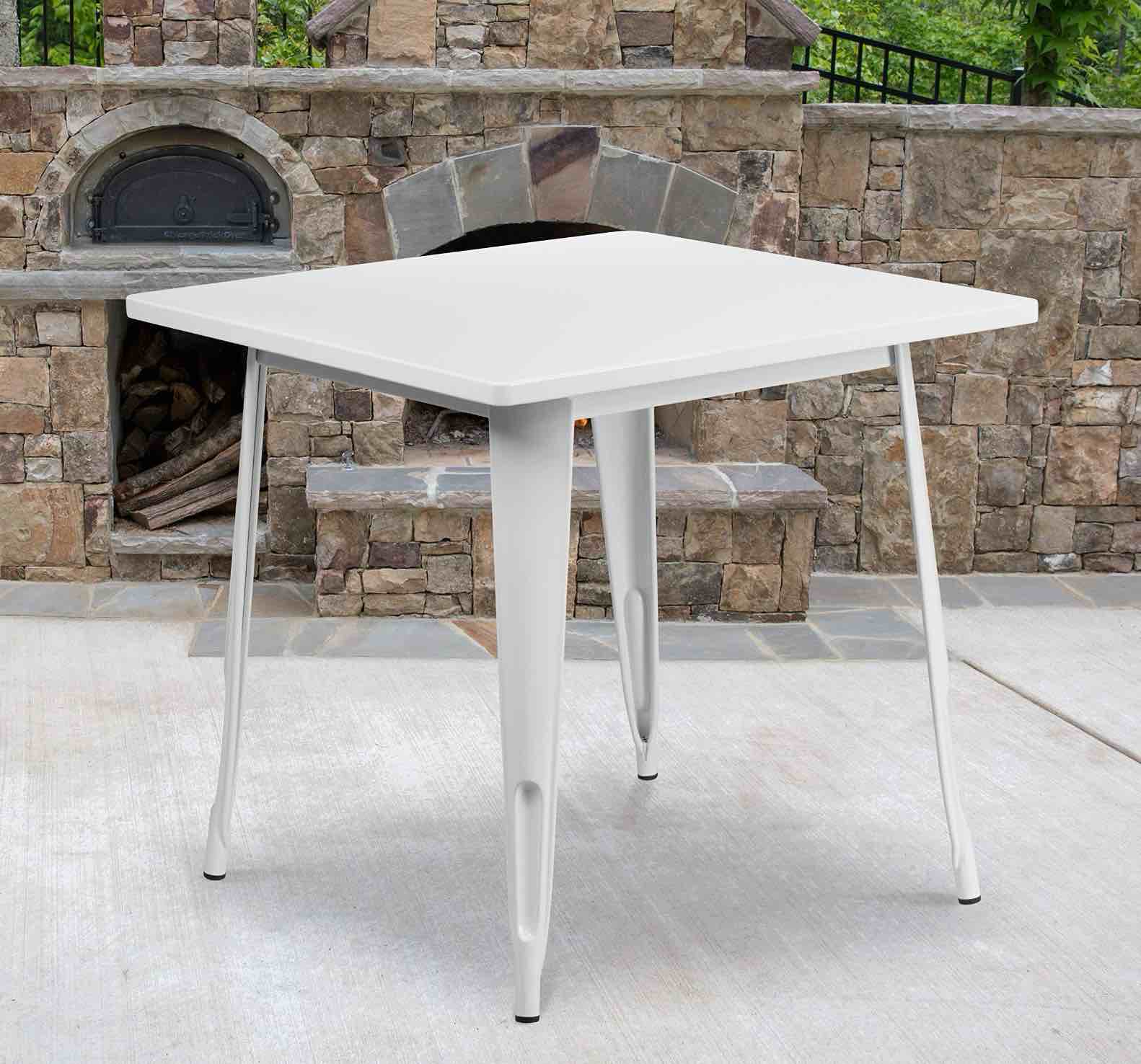 Condition photo showing Good Condition for ( similar to the stock photo) square white metal indoor-outdoor table