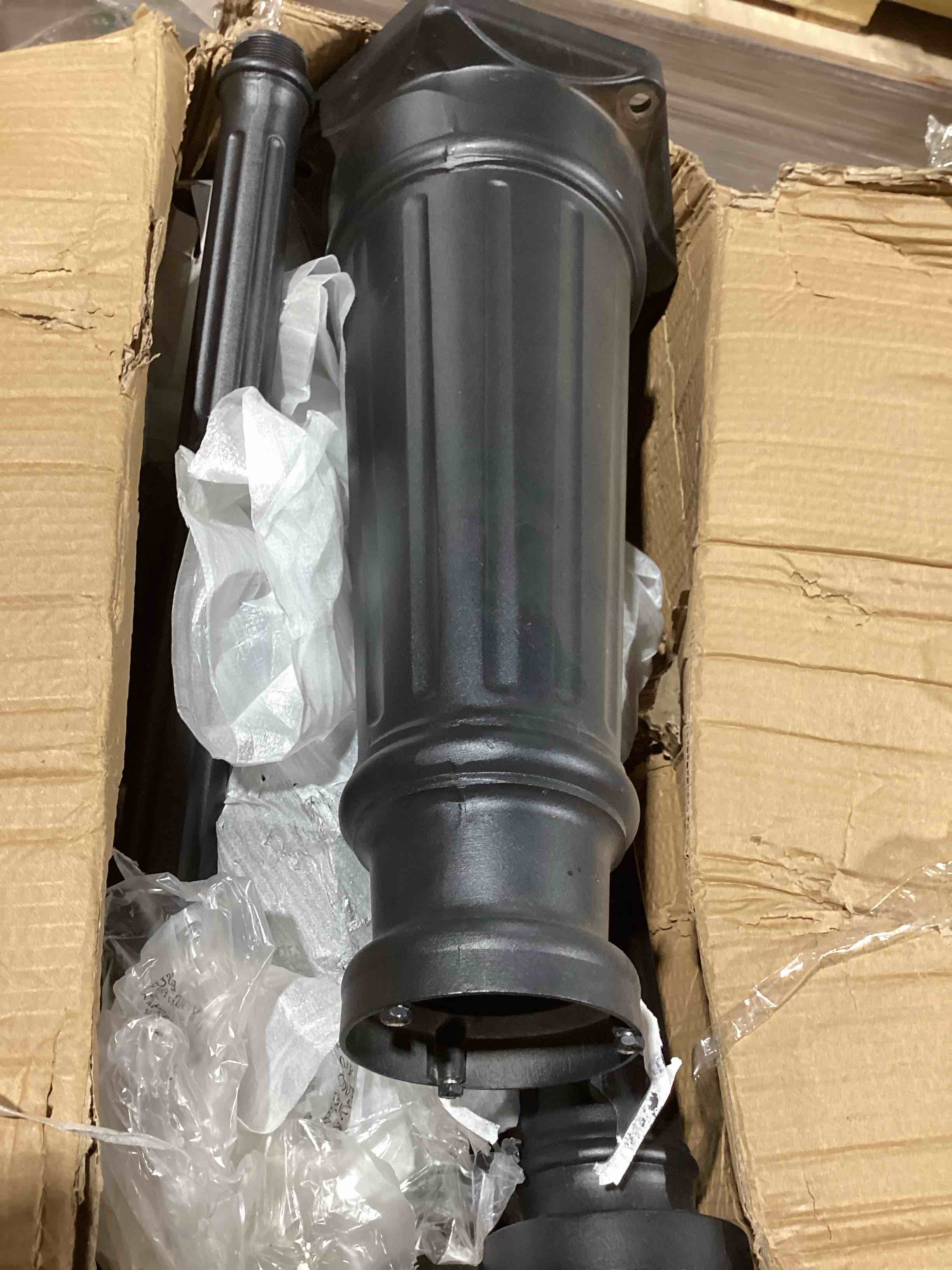 Condition photo showing As Is for incomplete: dusk to dawn sensor outdoor lamp post light 3-head, classic black light pole with clear glass panels (3 led bulbs included, max.100w), waterproof outside street light for backyard, garden, driveway black (with sensor)