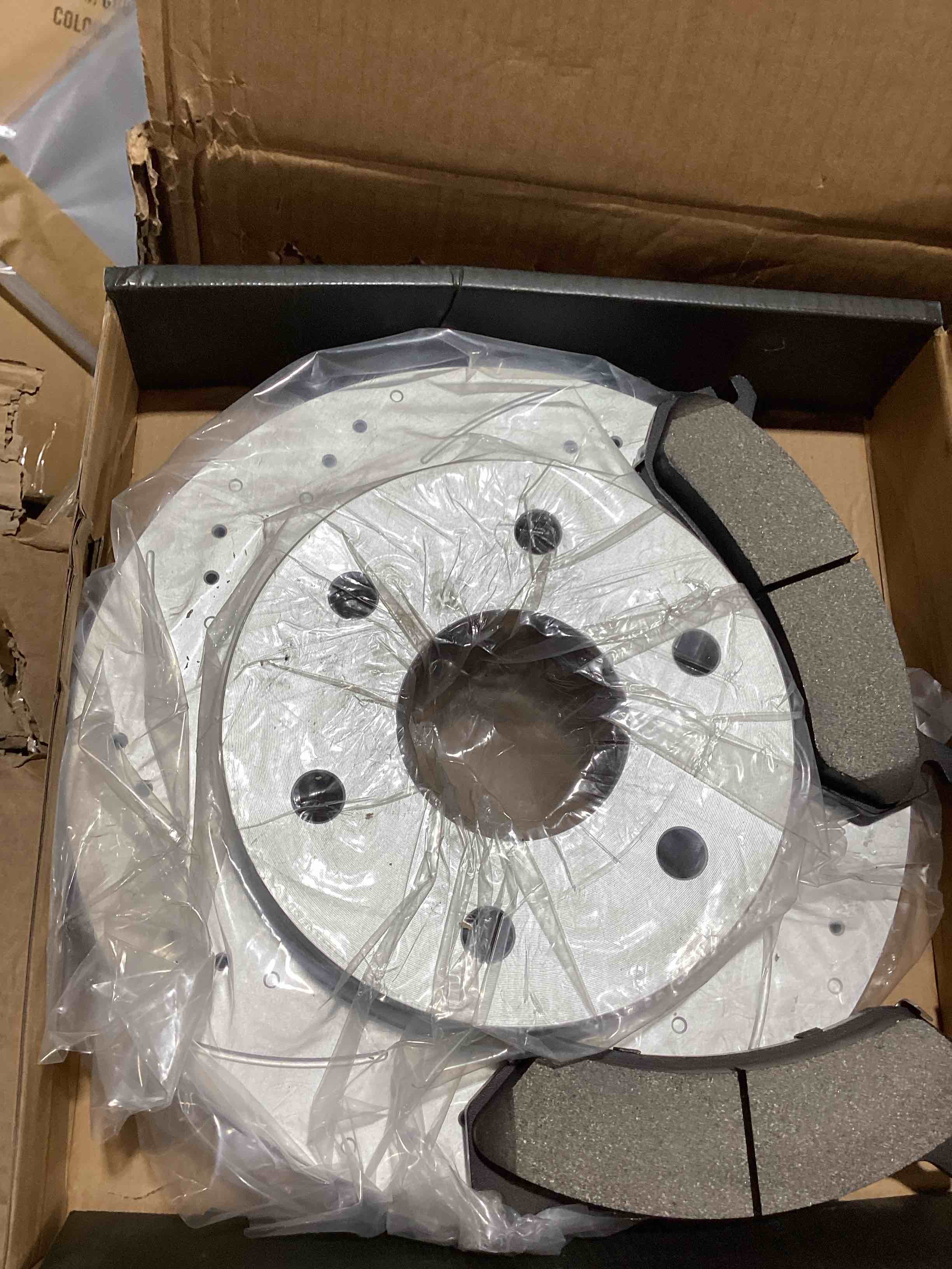 Condition photo showing As Is for motorevo front brake pads and rotors kit compatible with silverado 1500 [ 1999-2006 ], high-carbon alloy drilled & slotted discos de frenos delanteros [ 12in, app specific ] [ dual piston; 6 stud ] 305mm only front 1999-2006 w/ dual piston caliper front