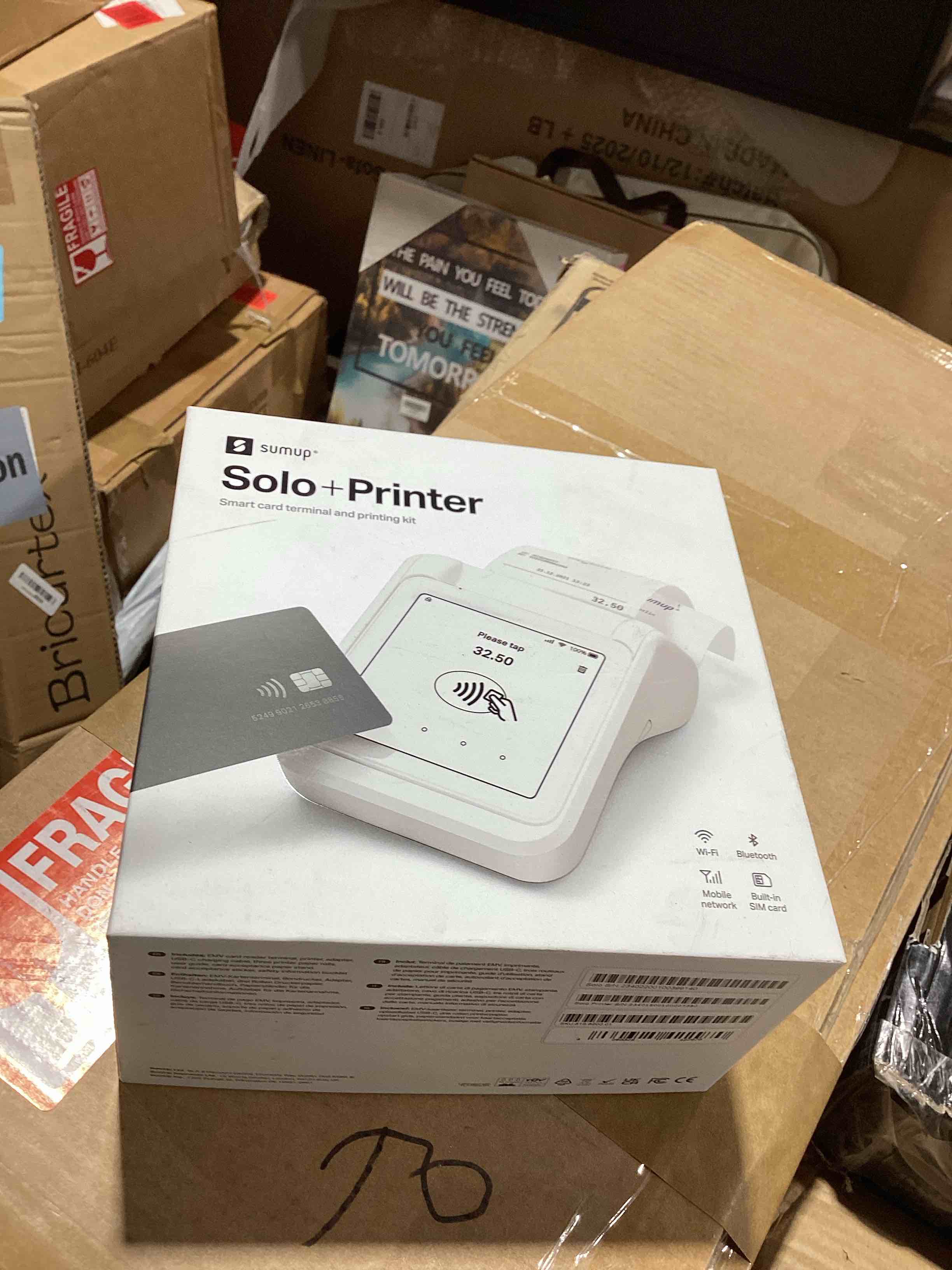 Condition photo showing New/Like New for sumup solo + printer bundle - credit card payment card reader. full touch-screen interface with free sim card and mobile data (sumup solo + printer)