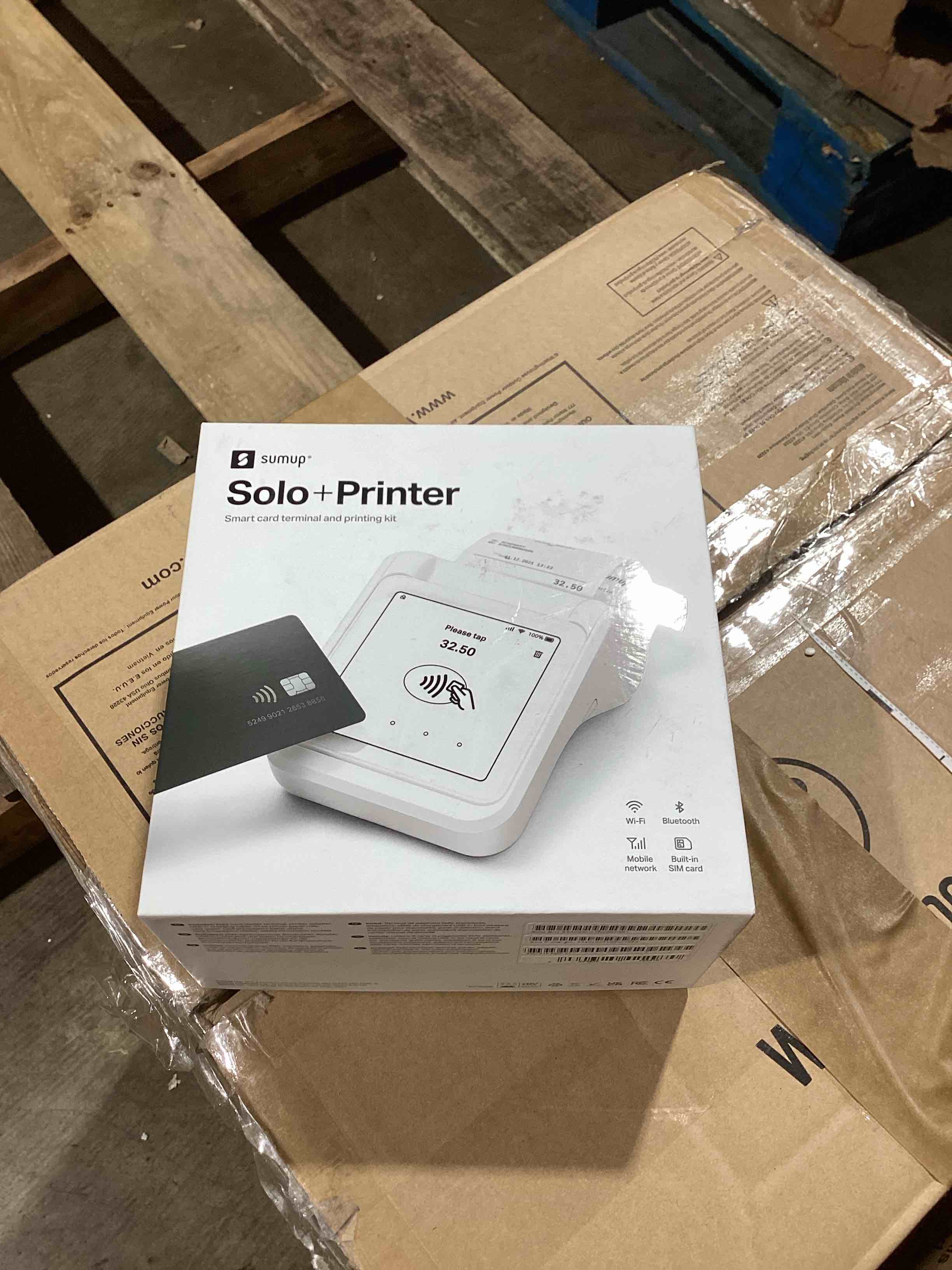 Condition photo showing New/Like New for sumup solo + printer bundle - credit card payment card reader. full touch-screen interface with free sim card and mobile data (sumup solo + printer)