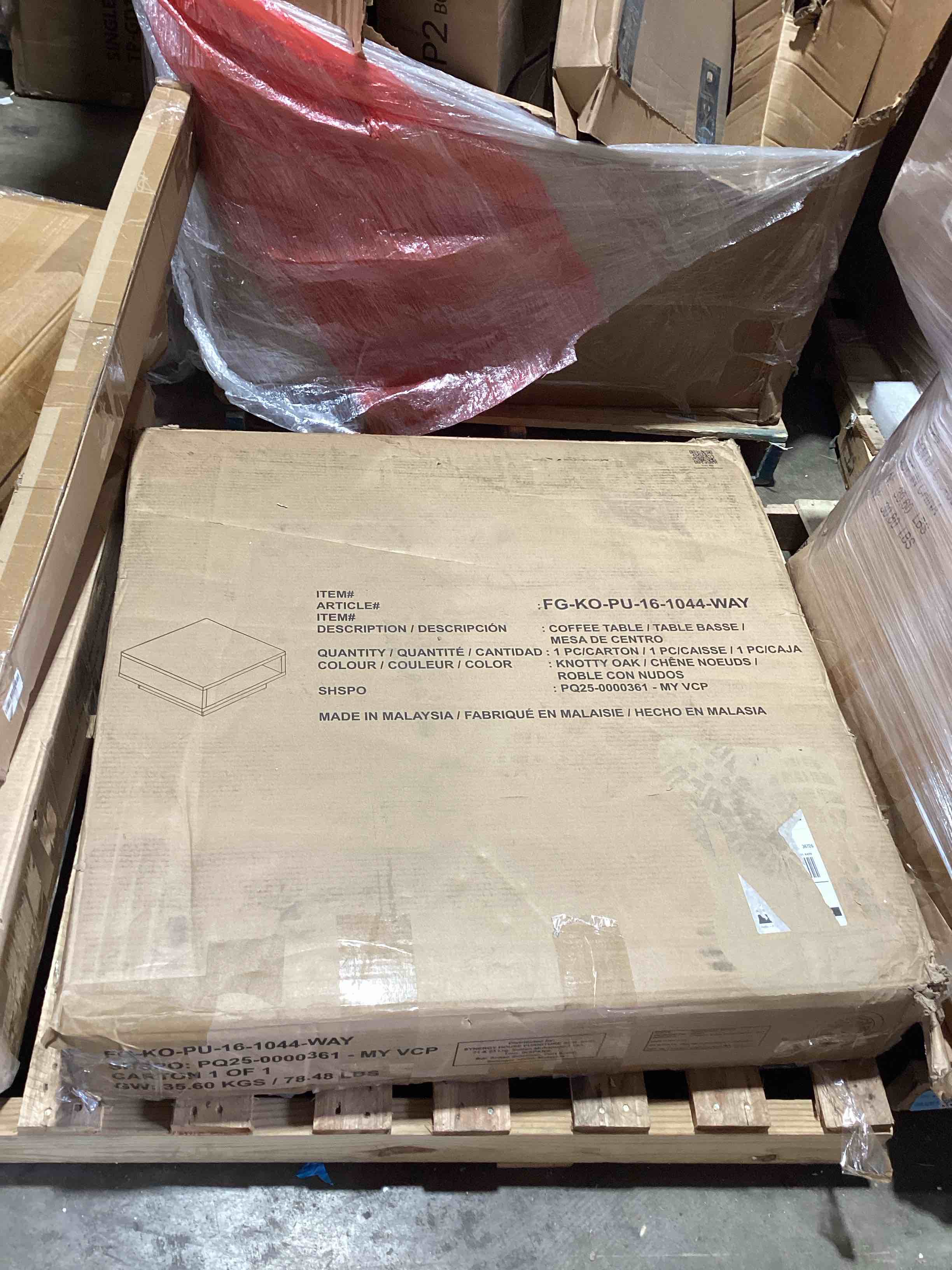 Condition photo showing Good Condition for caomhan pedestal coffee table with storage color knotty oak