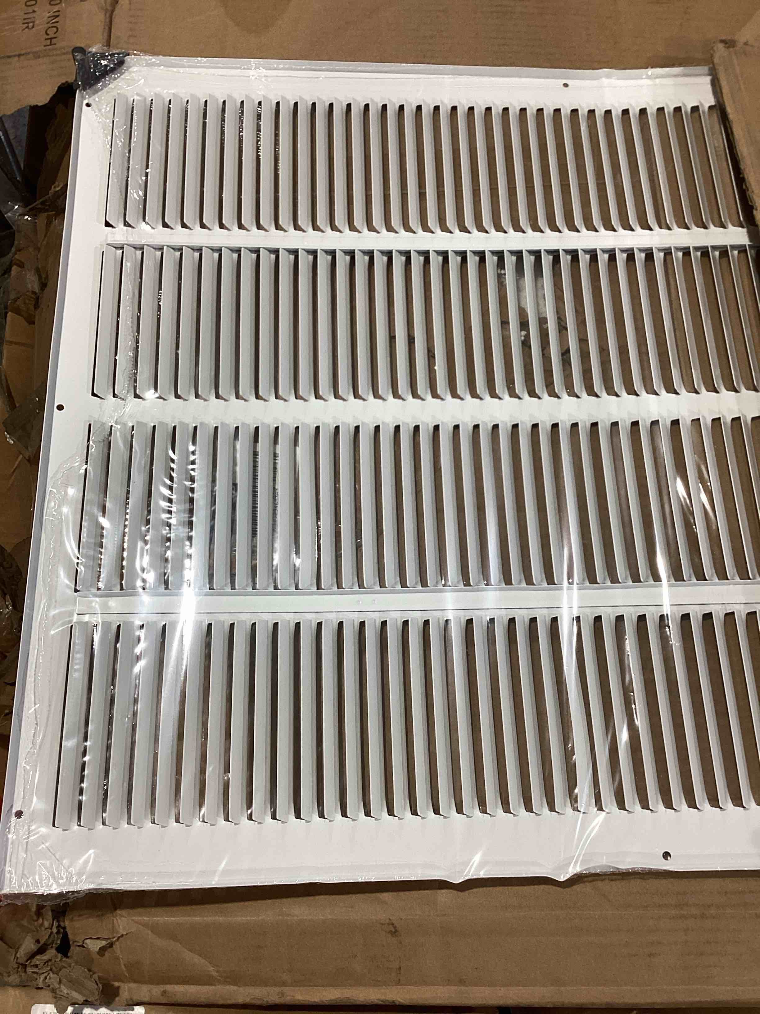 Condition photo showing As Is for hvac premium 30'' x 10'' [duct opening] flat stamped steel return air grille - sidewall and ceiling - hvac vent duct cover - white [outer dimensions: 31.75''w x 11.75''h] 1 count (pack of 1)