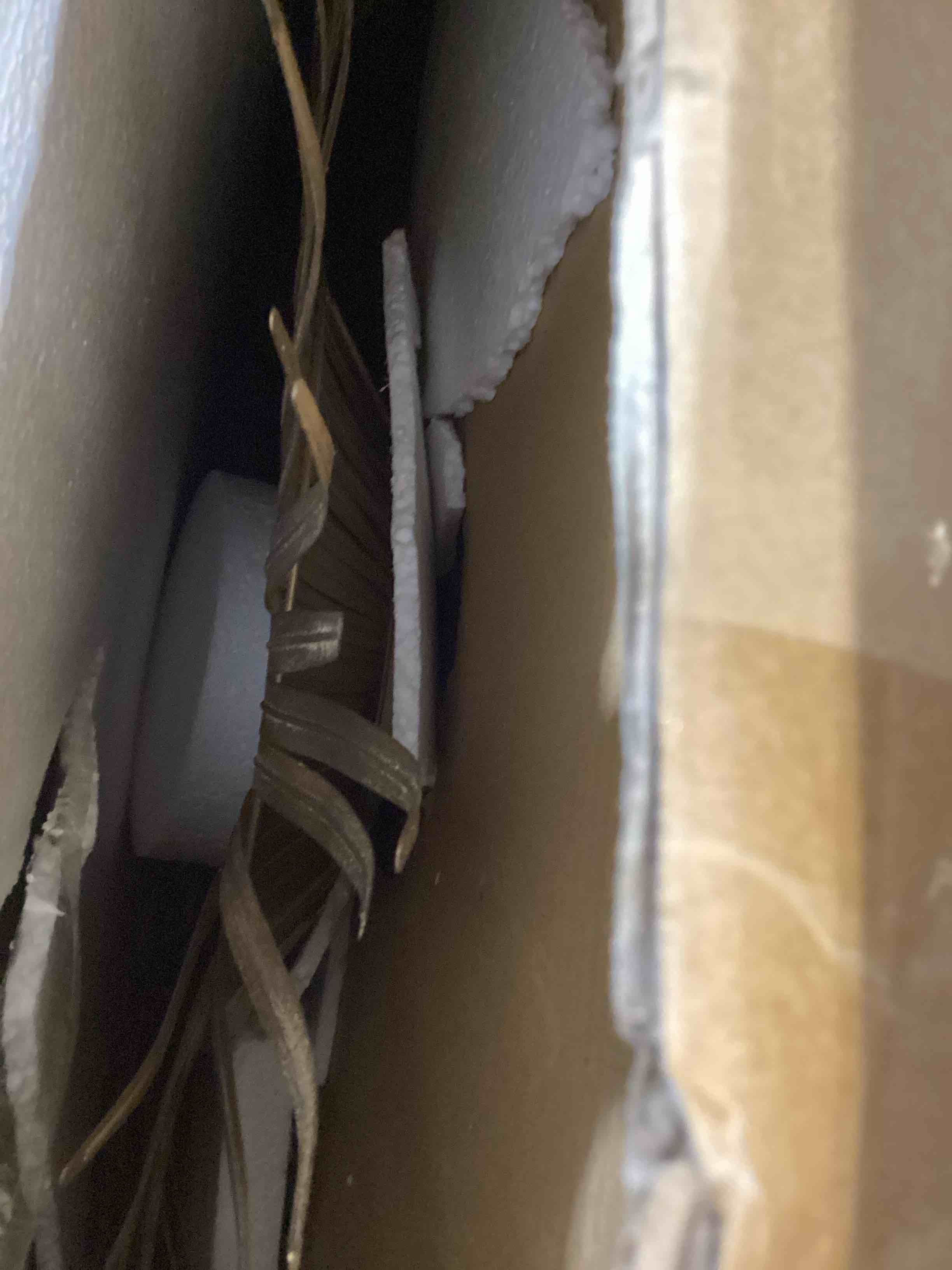 Condition photo showing As Is for sunburst round iron wall mirror - 28.25" - gold