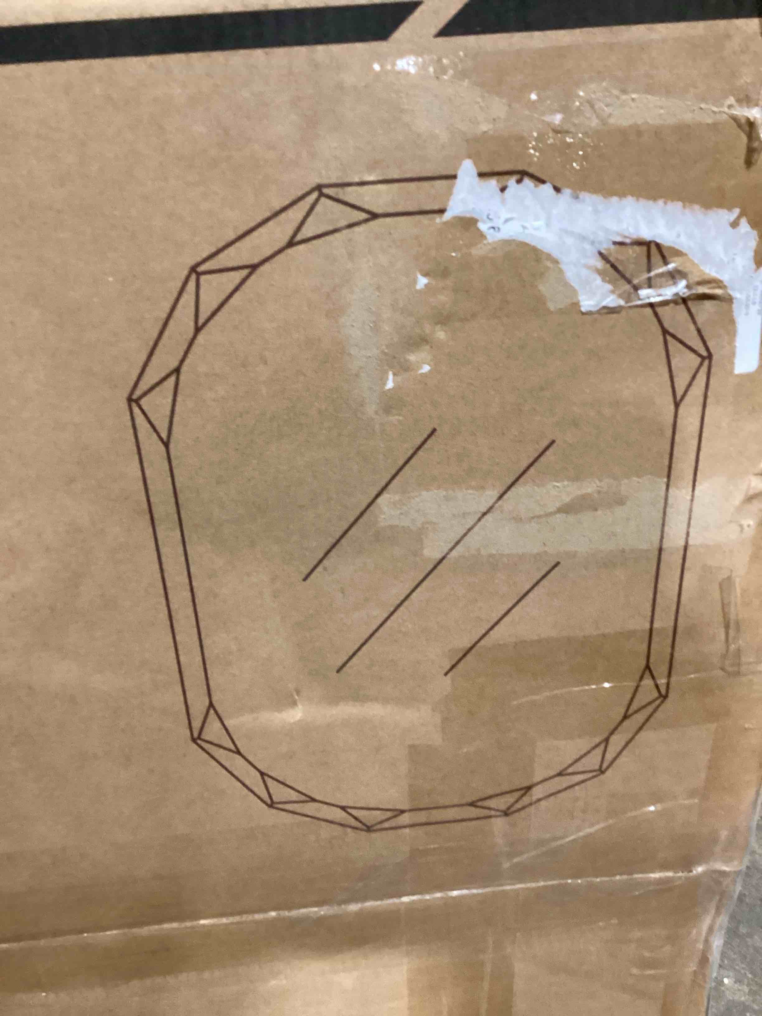 Condition photo showing New/Like New for  faceted capsule mirror, diamond-cut oblong vanity mirror, pill-shaped wall mirror for bathroom, over sink and art decor