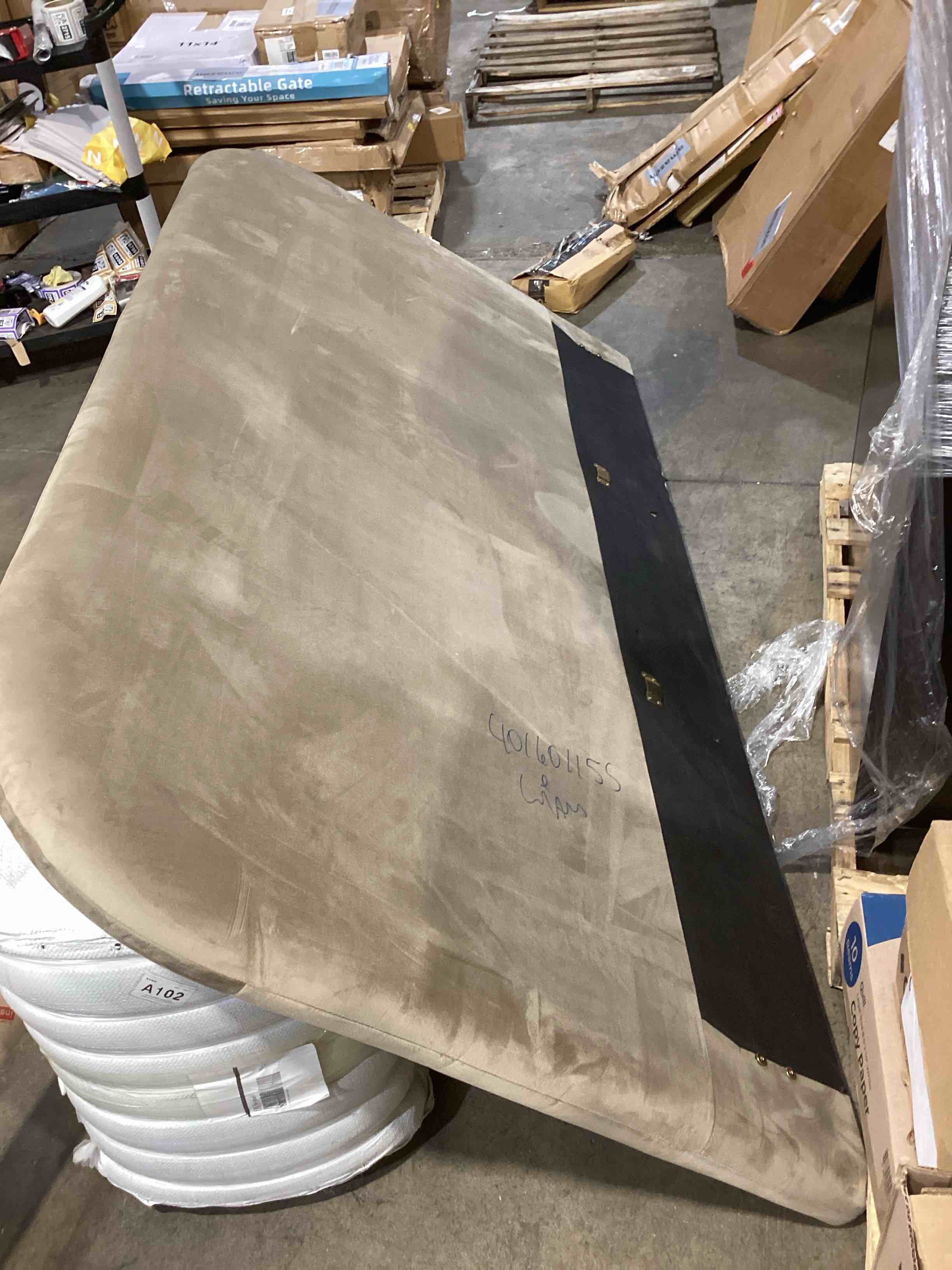 Condition photo showing As Is for incomplete: headboard - luxury faux suede - 70cm height (linen, king