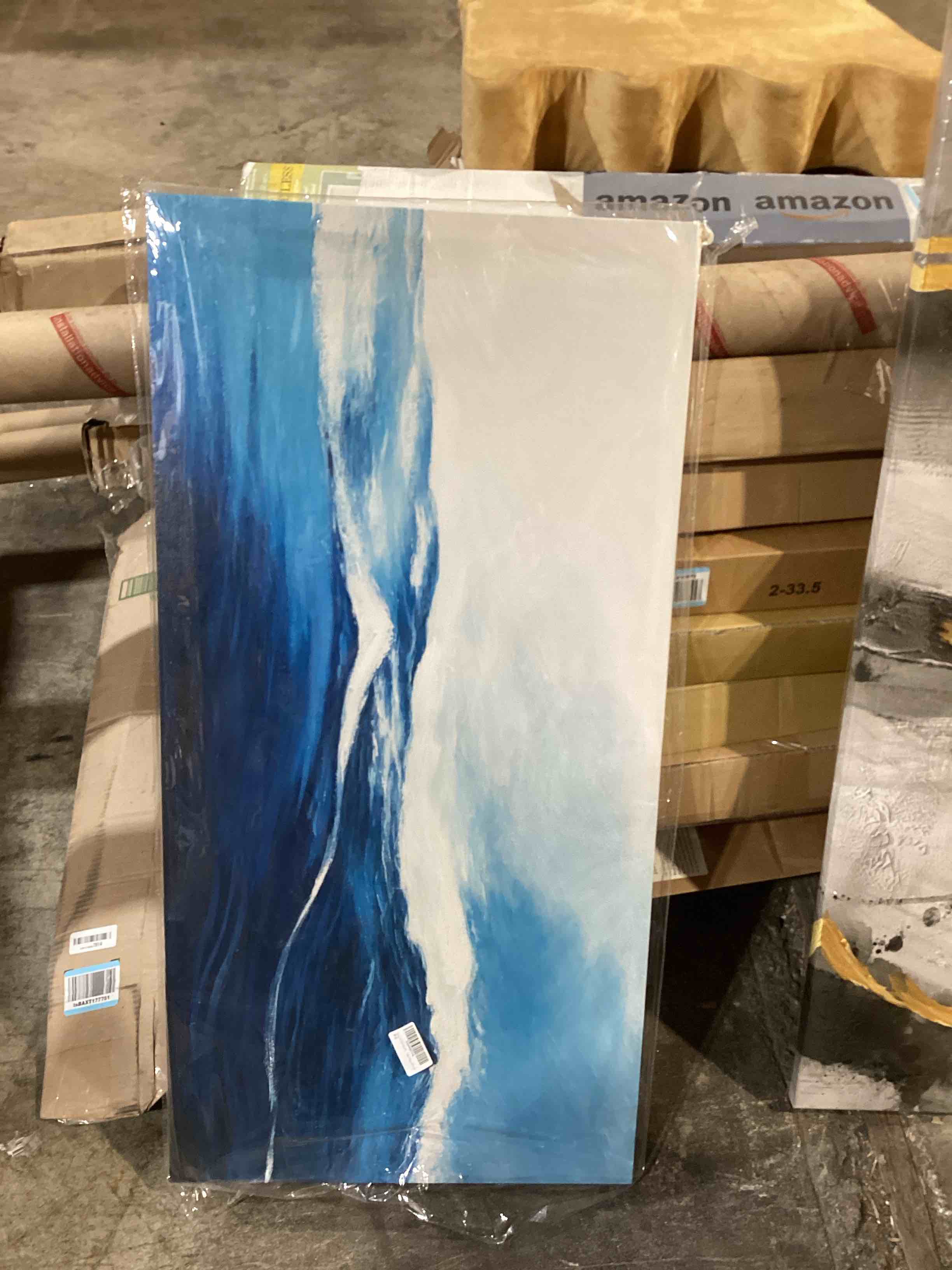 Condition photo showing As Is for canvas wall art decor wall art pictures for living room abstract art white blue wall art decor art w