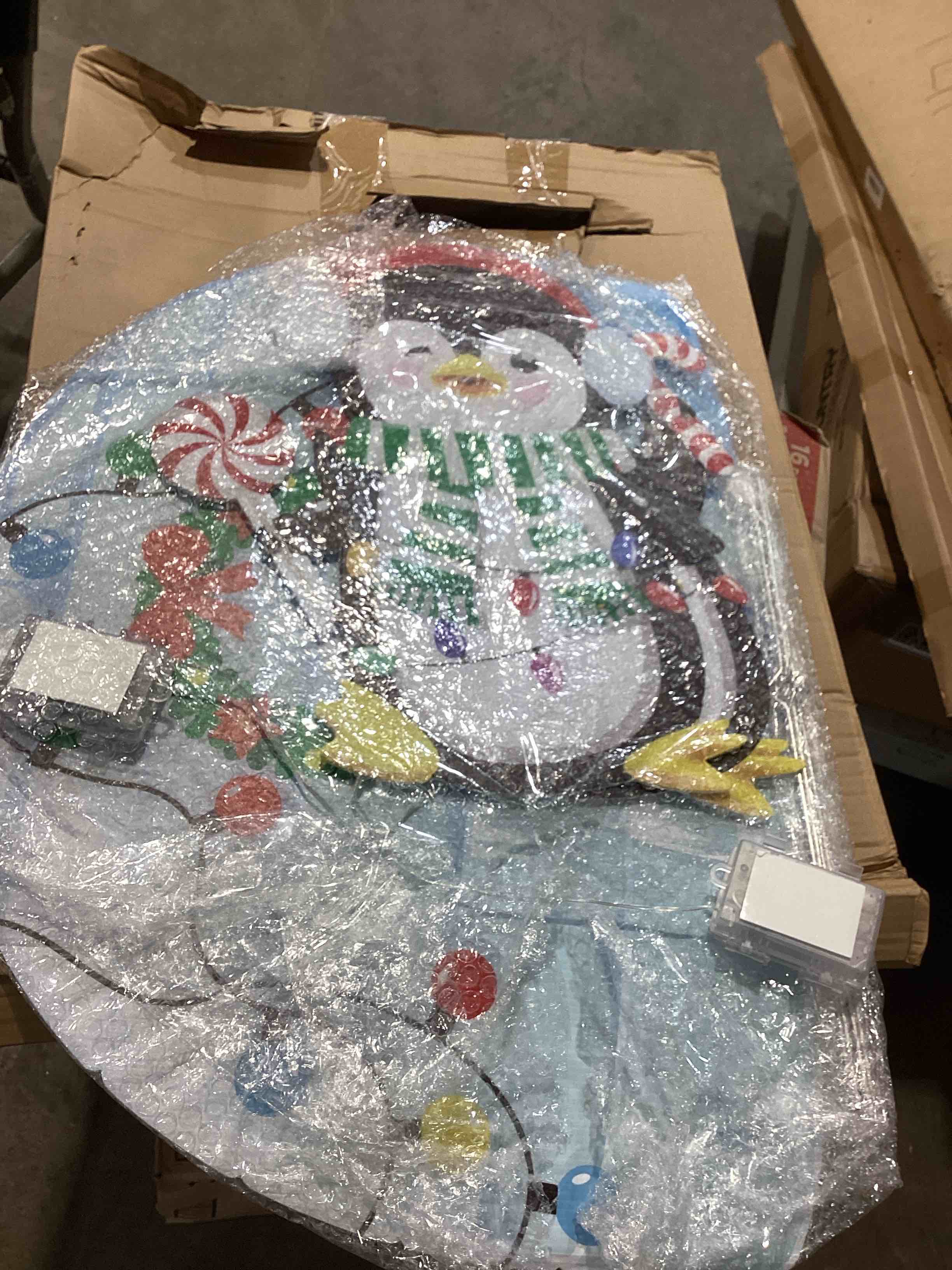 Condition photo showing Good Condition for 3 pcs lighted christmas igloo penguins decorations 2d north pole ice house 2 penguin stand light up with white lights for indoor outdoor xmas winter garden yard lawn, battery not included