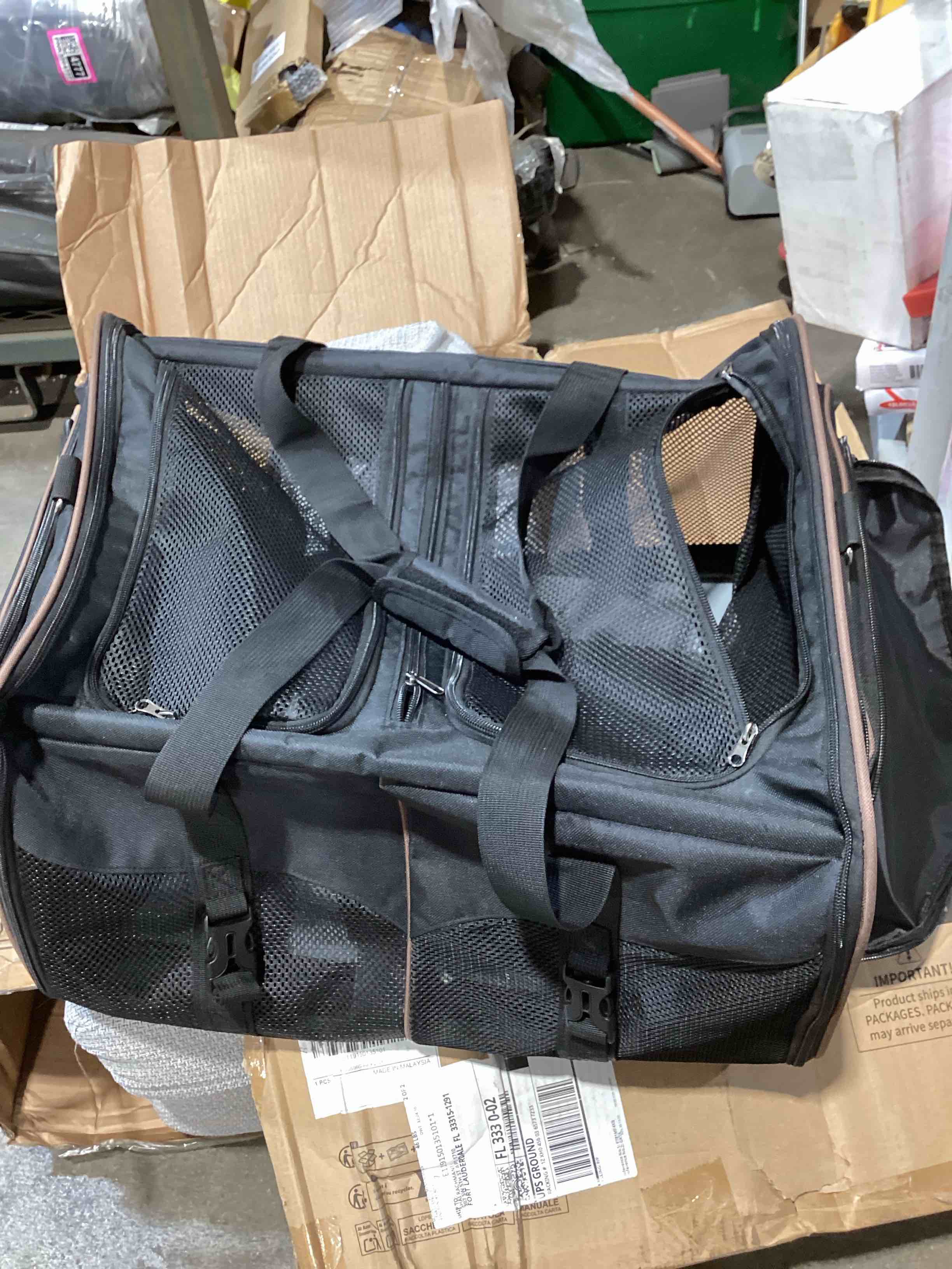 Condition photo showing Good Condition for sherpa travel small pet carrier 19” x 11.75” x 11.5” black brown bag cat dog