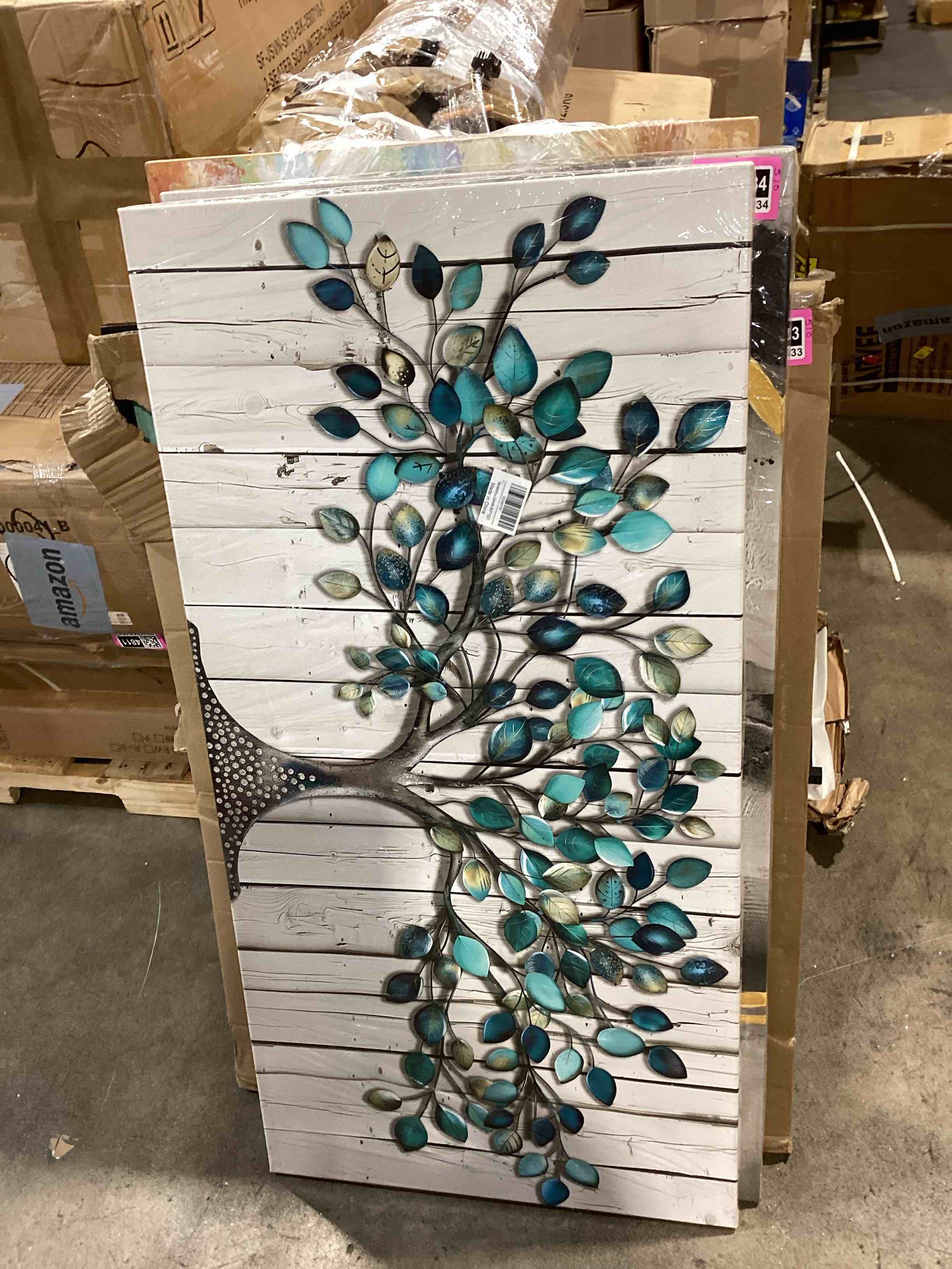 Condition photo showing Good Condition for large canvas wall art - wall pictures artwork for living room tree of life blue gold leaves gray background paintings bedroom dining room office kitchen home