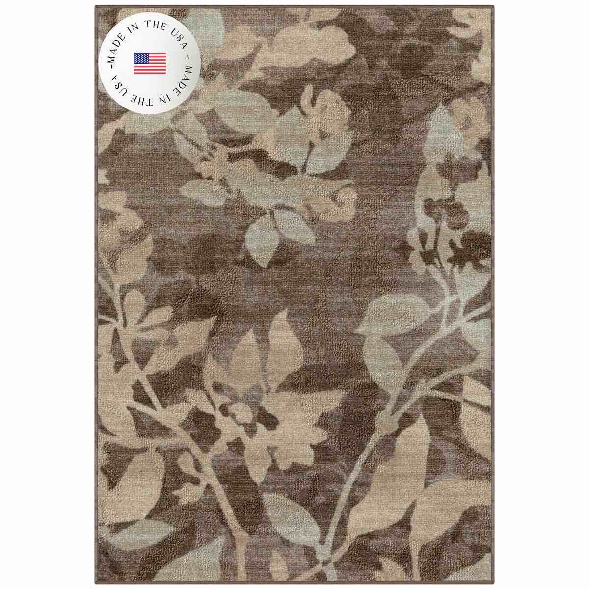 Maples Highland Textured Patchwork Print Area Rugs & Washable Throw Rugs, Brown Floral, 36 In x 60 In 
