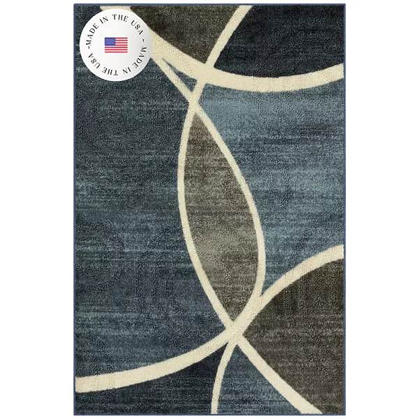 Maples Highland Textured Patchwork Print Area Rugs & Washable Throw Rugs, Blue, 36 Inch x 60 Inch 