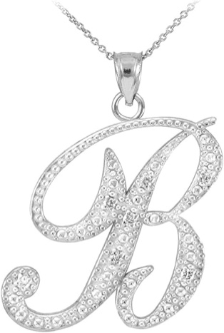 Sterling Silver Italian Made Diamond Cut Letter B Pendant