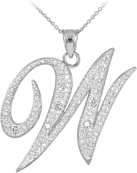 Sterling Silver Italian Made Diamond Cut Letter W Pendant