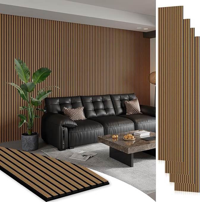 smartstandard 4 pack 105.9" x 12.6" wood slat wall panels, soundproof wooden wall panels, 3d fluted wood panels for interior wall decor, classic oak
