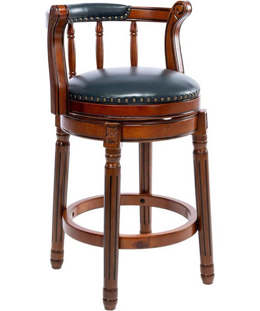 Seat Height 26" Swivel Leather Wooden Bar Stools,360 Degree Swivel Bar Height Chair With Backs For Home Kitchen Counter(blue 1pc) 