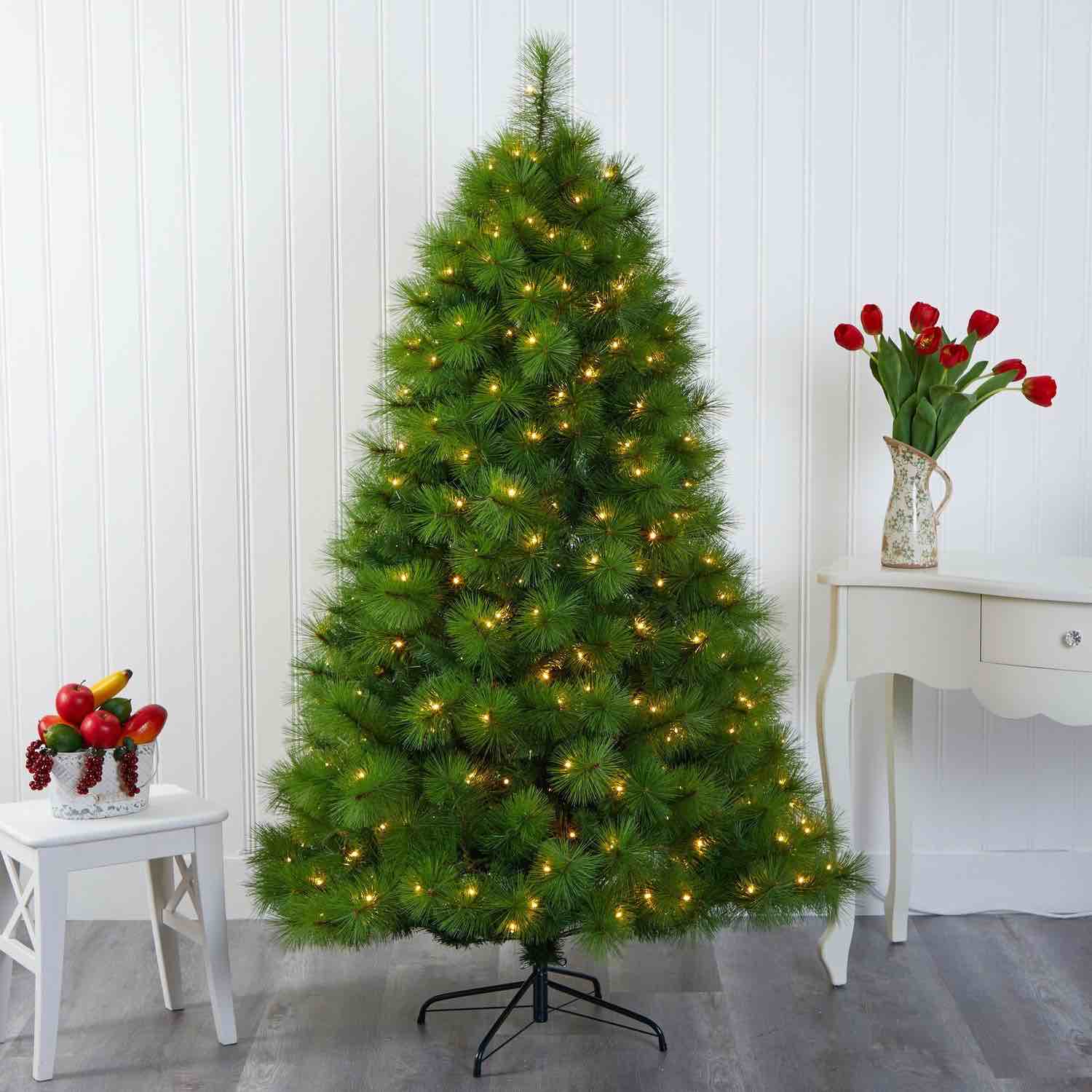Green Scotch Pine Artificial Christmas Tree LED Lights Traditi