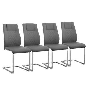 popular Set of 4 Modern Gray PU Leather Dining Chairs