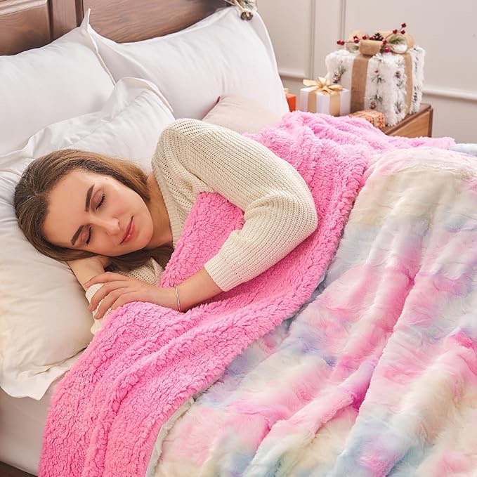 Heated Electric Plush Fleece Throw Blanket with Fuzzy Sherpa Back