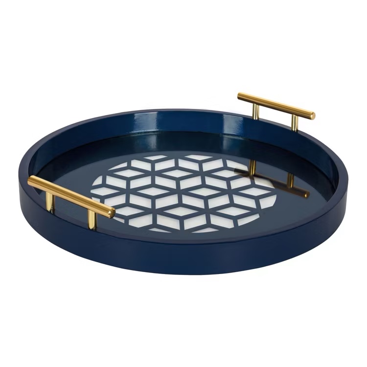  Caspen 15.5" Round Tray Gloss Nvy/GId- 1