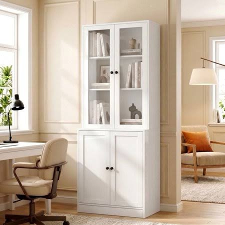 RichYa 71'' Tall Bookcase with Glass Doors, 3-Tier Display Bookshelf & 5-Tier Storage Cabinet for Home Office Living Room incorporates 