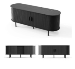 MARNUR 55" TV Stand for 60" TV, Wood Entertainment Center with Storage and Shelves, 2 Sliding Tambour Doors, Mid-Century Modern, Black