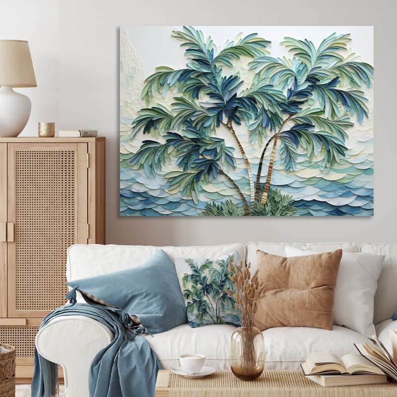 Green Minimalims Palm Trees VII - Palm Trees Wall Art Palm Canvas 
